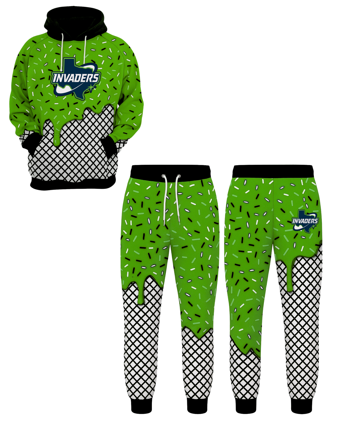 Base Invaders Hoodie/Jogger Set Green/Back ice cream