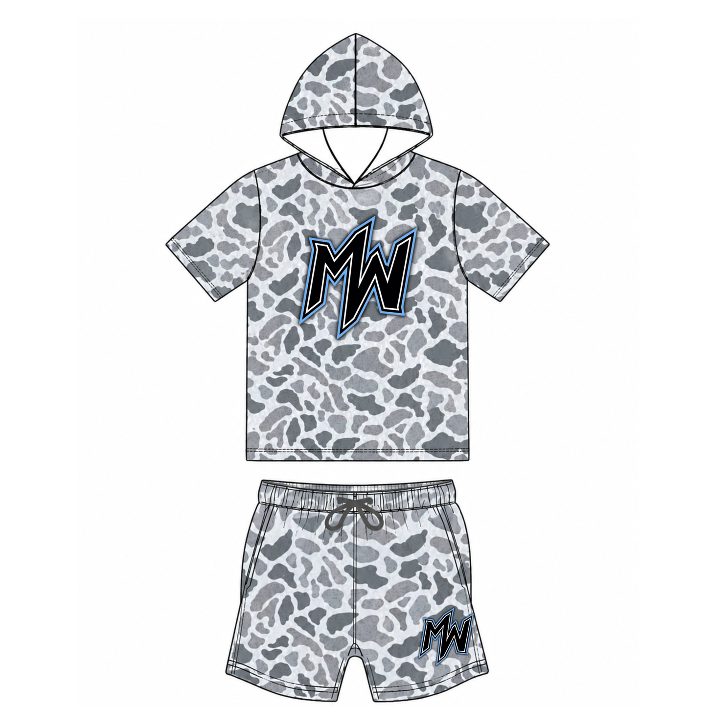 MW grey Camo Set-SS hooded shirt+shorts