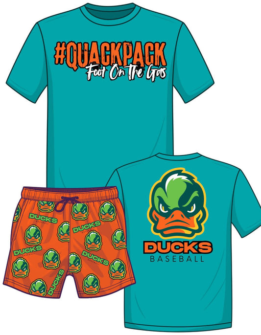 Ducks Foot on the gas/orange duck short set