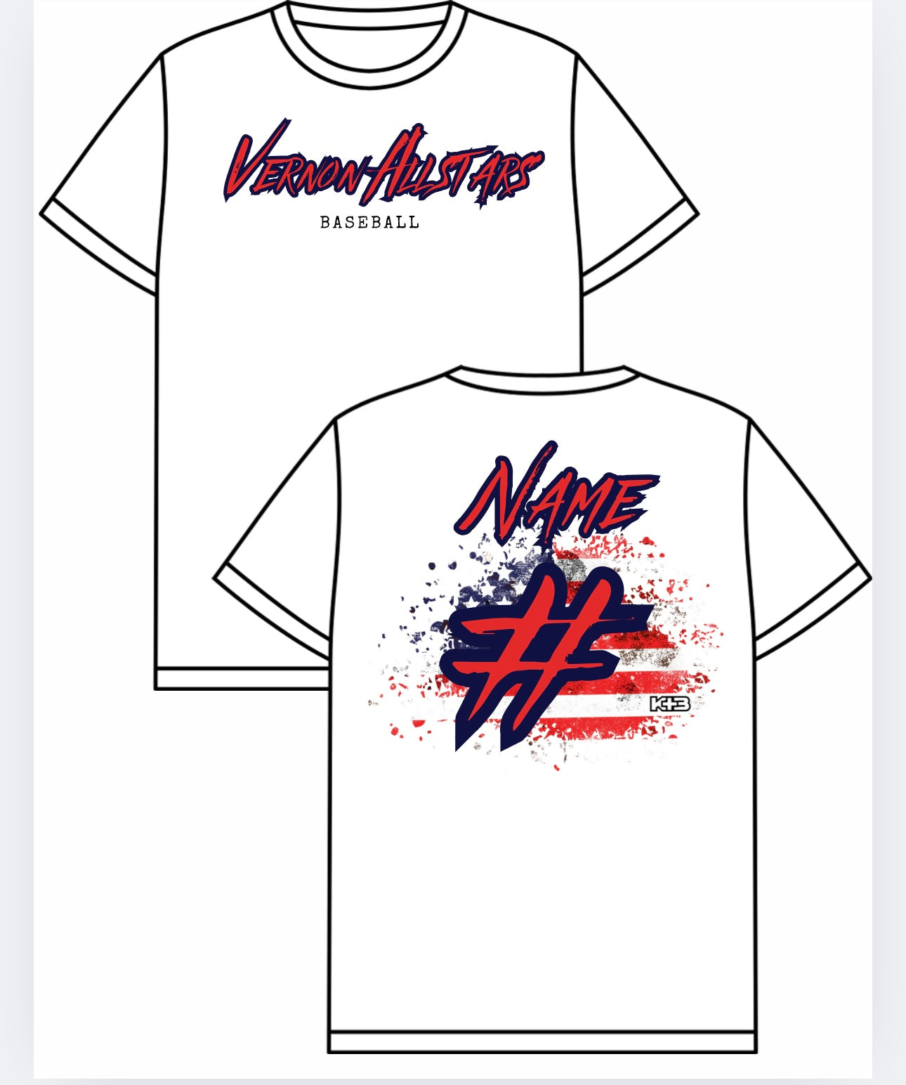 Vernon National All Stars Baseball/ Flag Back Name number