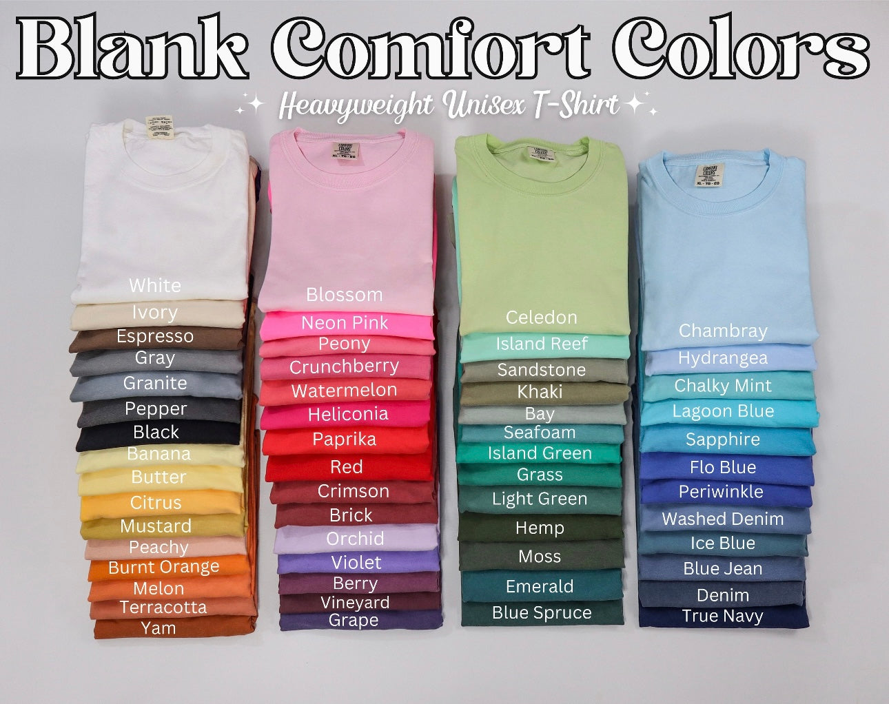 **Color Options for Comfort Colors & A4 Performance**