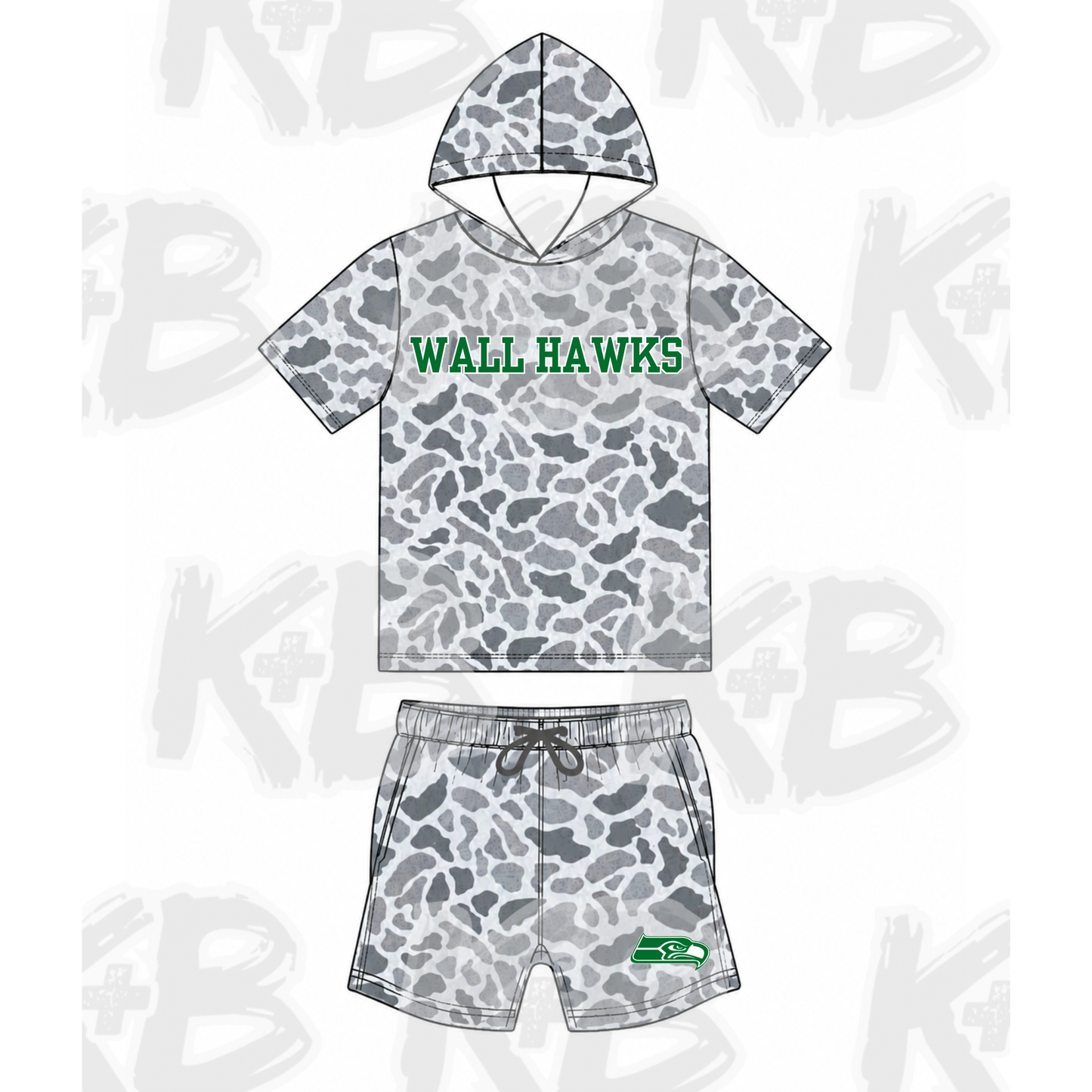 WH Camo Set-SS hooded shirt+shorts