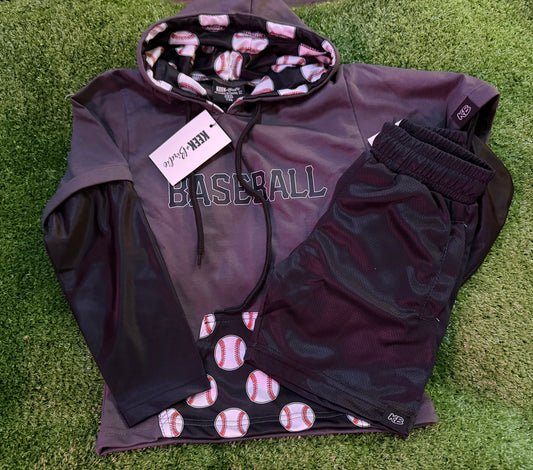 KB grey/Black Hooded Baseball Tshirt + Shorts (black)Set (RTS)