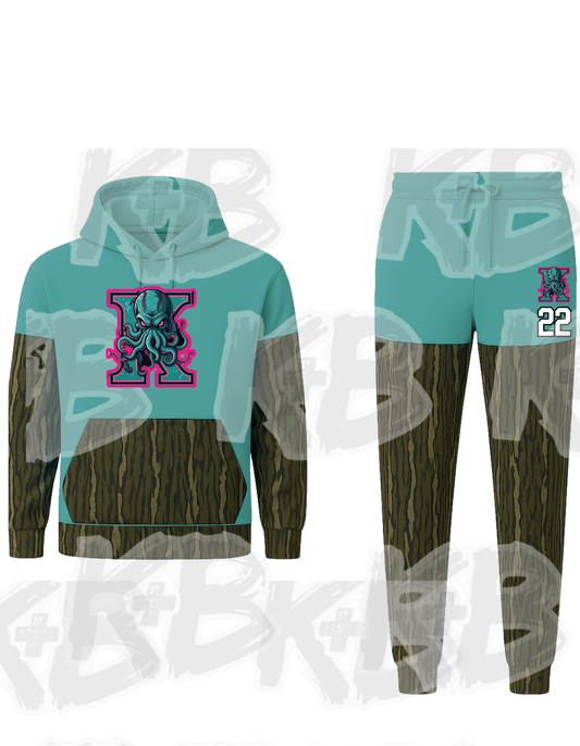 OKK hoodie/jogger set teal camo