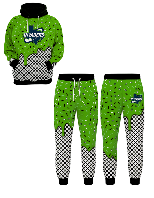 Base Invaders Hoodie/Jogger Set Green/Back ice cream