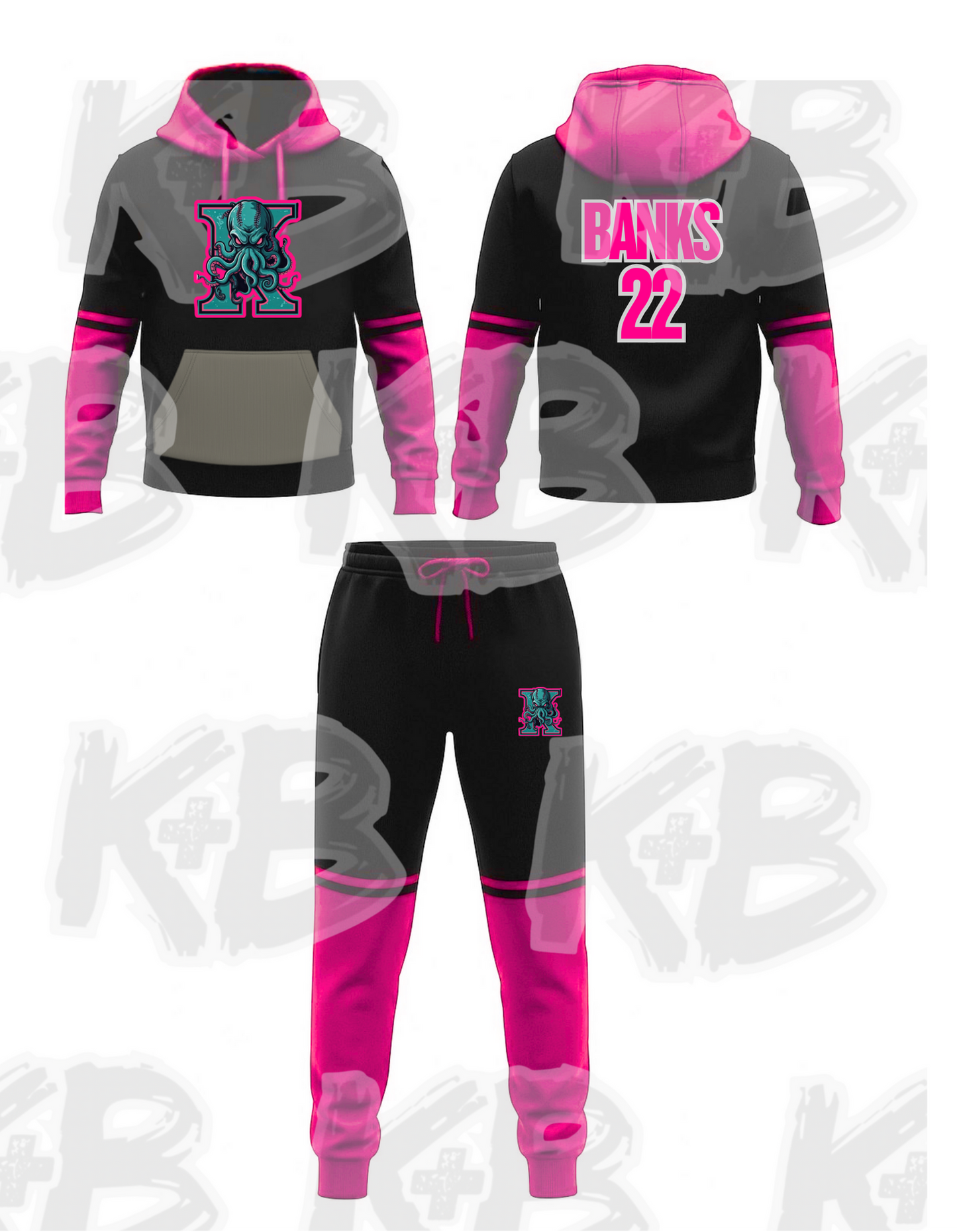 OKK hoodie/jogger set black/pink