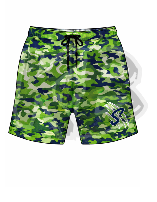 Savage green + navy camo shorts