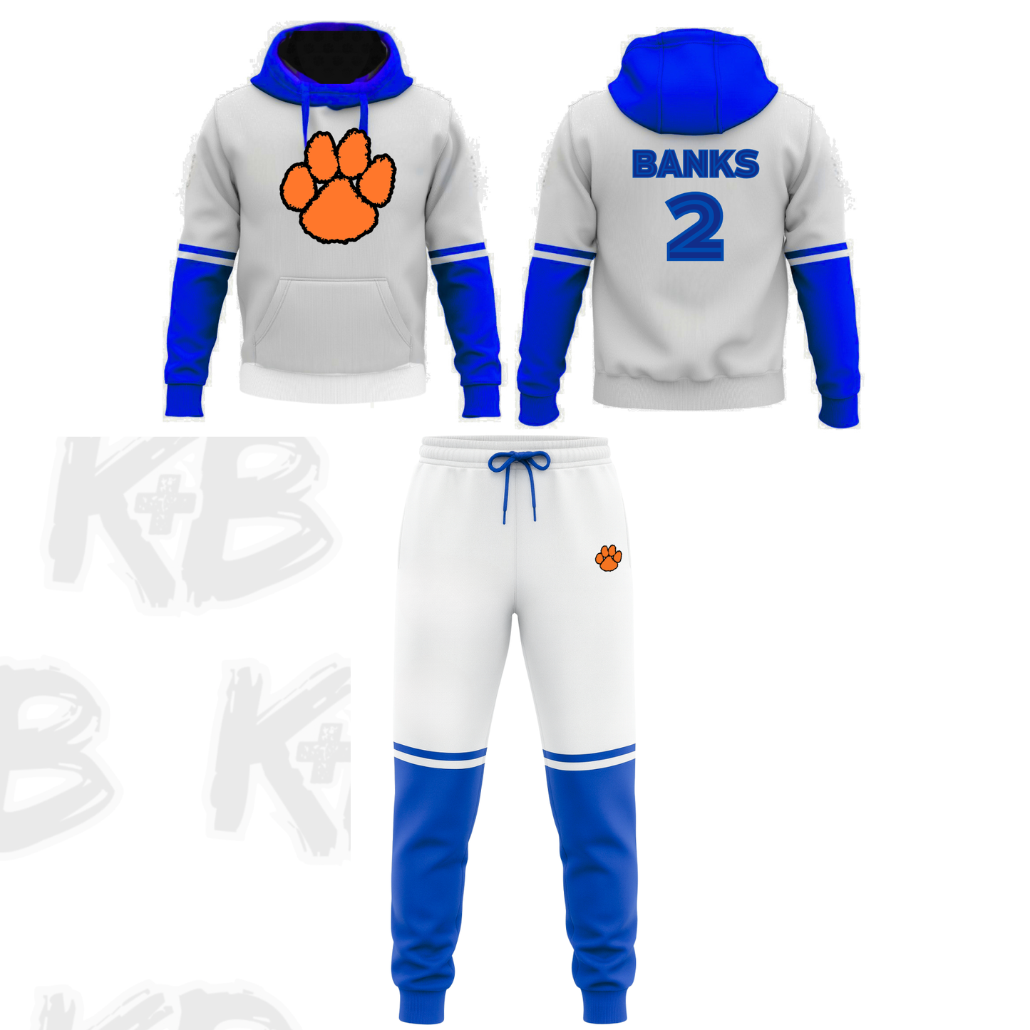 Cats Hoodie/Jogger Set white/royal