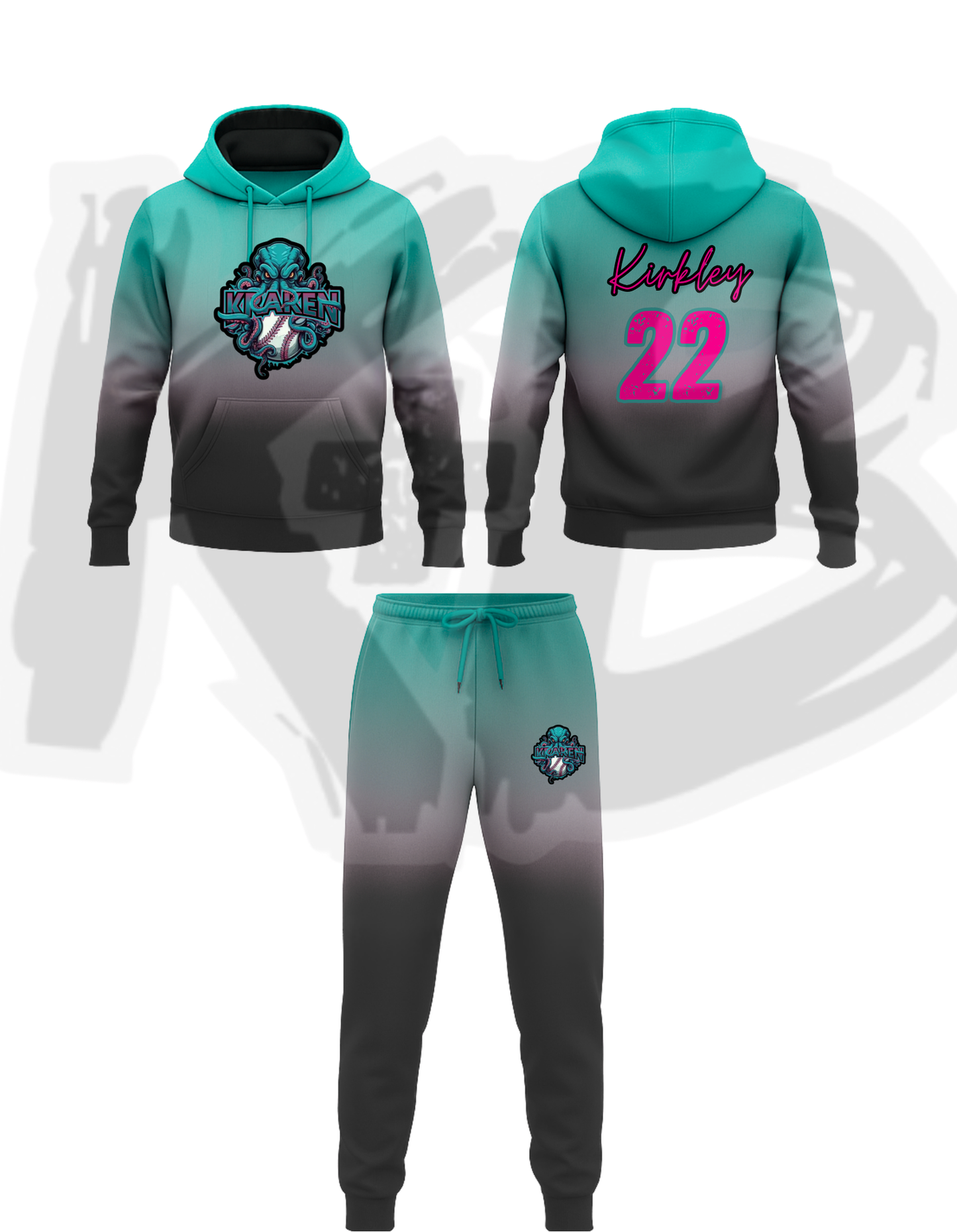 OKK hoodie/jogger set teal to black ombre