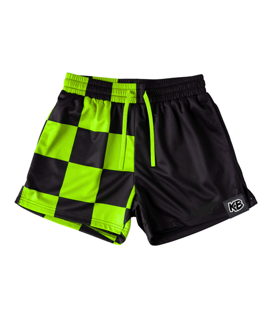 KB shorts neon green check