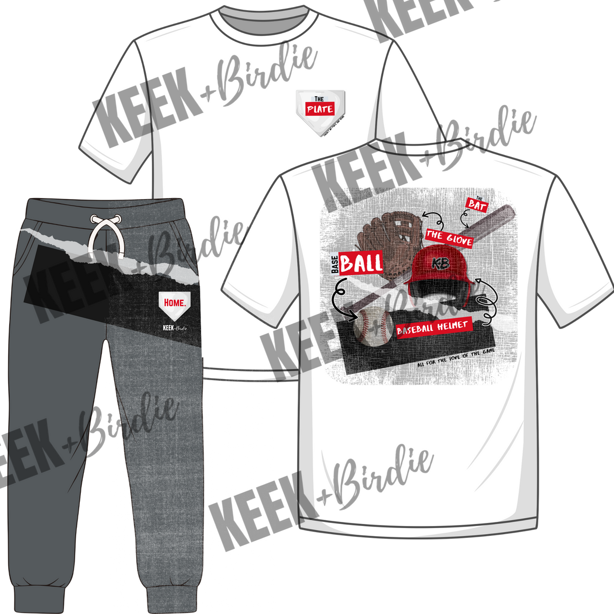 KB tshirt/Jogger Set-baseball bat helmet glove ball