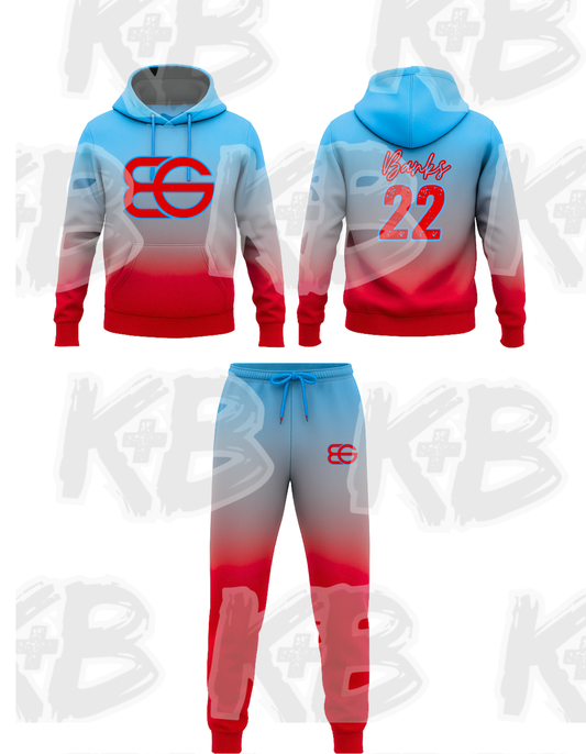 BG hoodie/jogger set ombre blue-->red