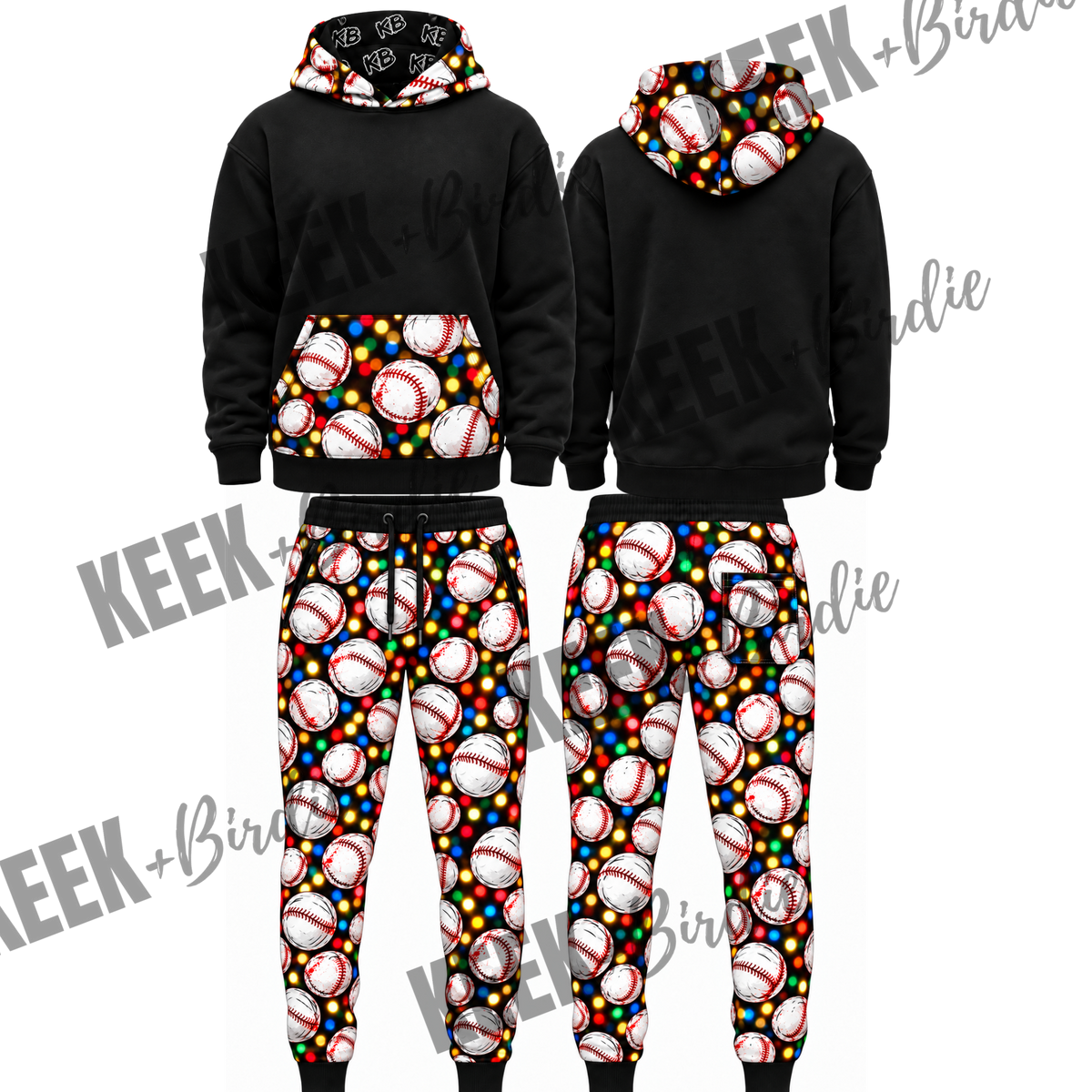 KB hoodie/jogger set Christmas baseball/lights drifit/fleece