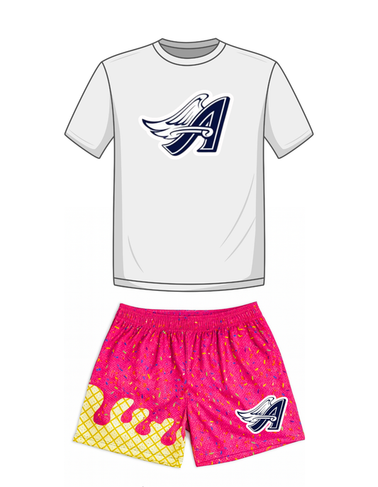 AA logo/pink ice cream shorts set