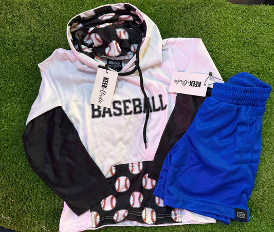 KB White/Black Hooded Baseball Tshirt + Shorts (Royal Blue)Set (RTS)
