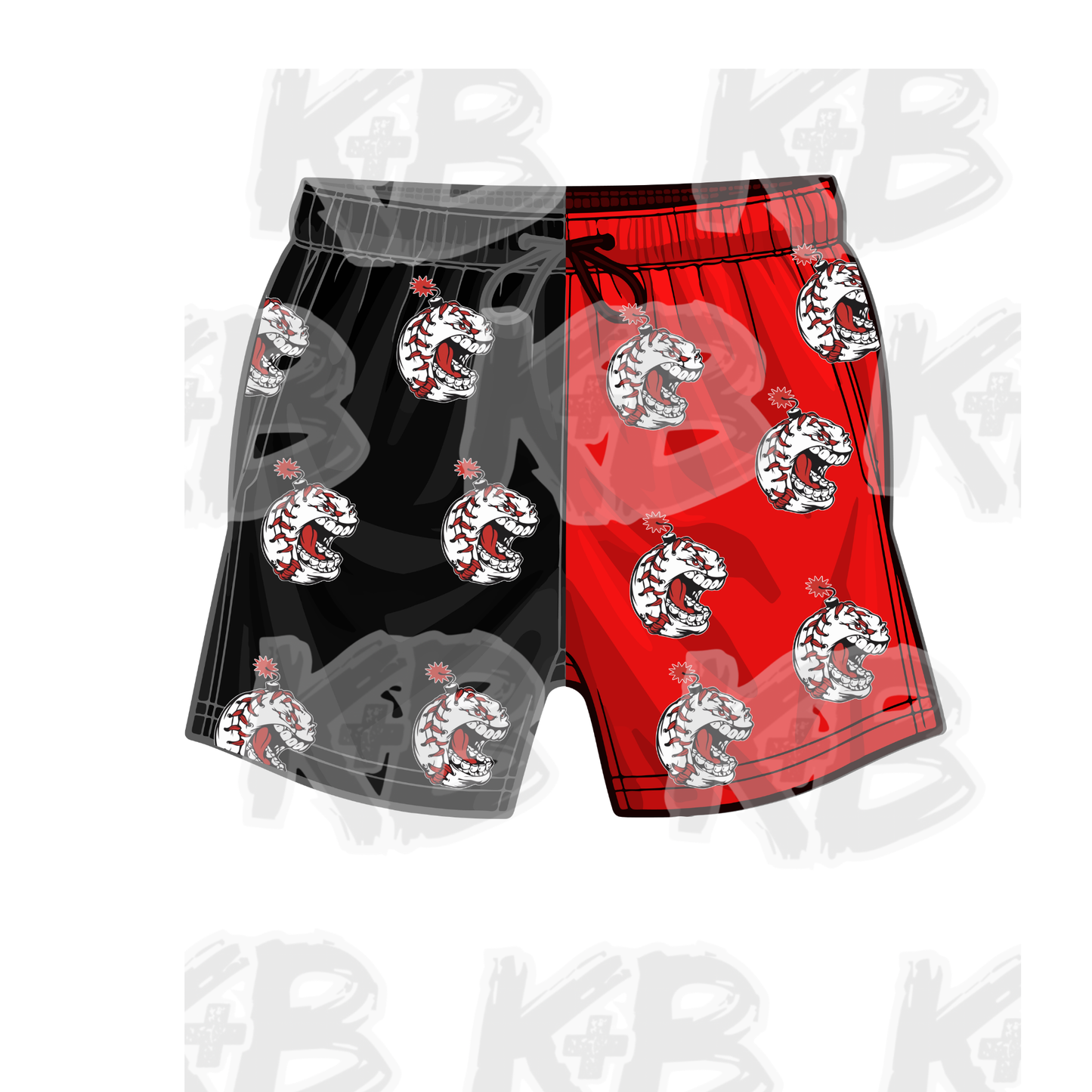 OB shorts black red scattered