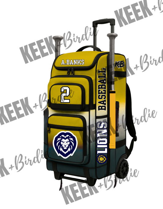 PL bat bag with trolley wheels