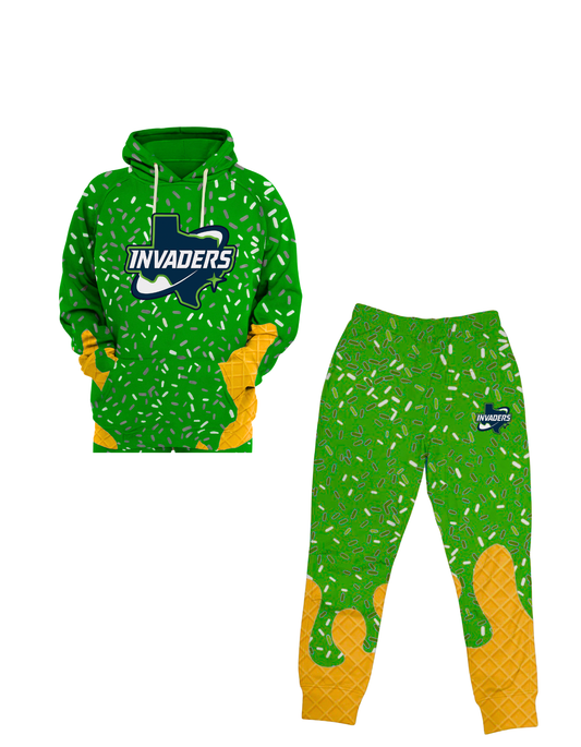 Base Invaders Hoodie/Jogger Set Green ice cream