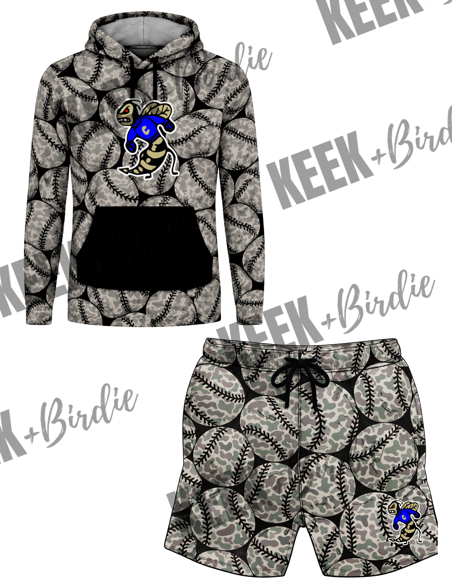 CY camo baseball hooded shirt set