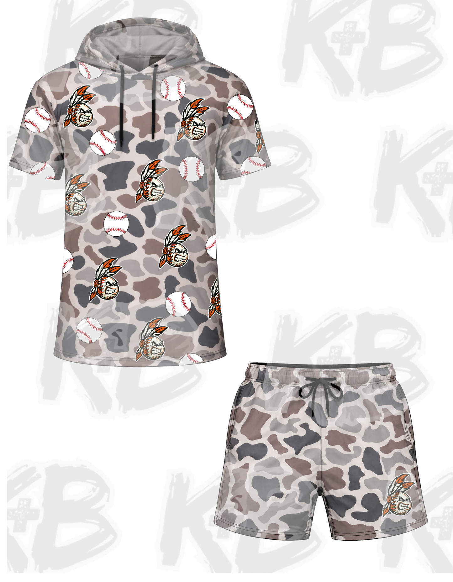 WB ss hooded shirt+shorts set