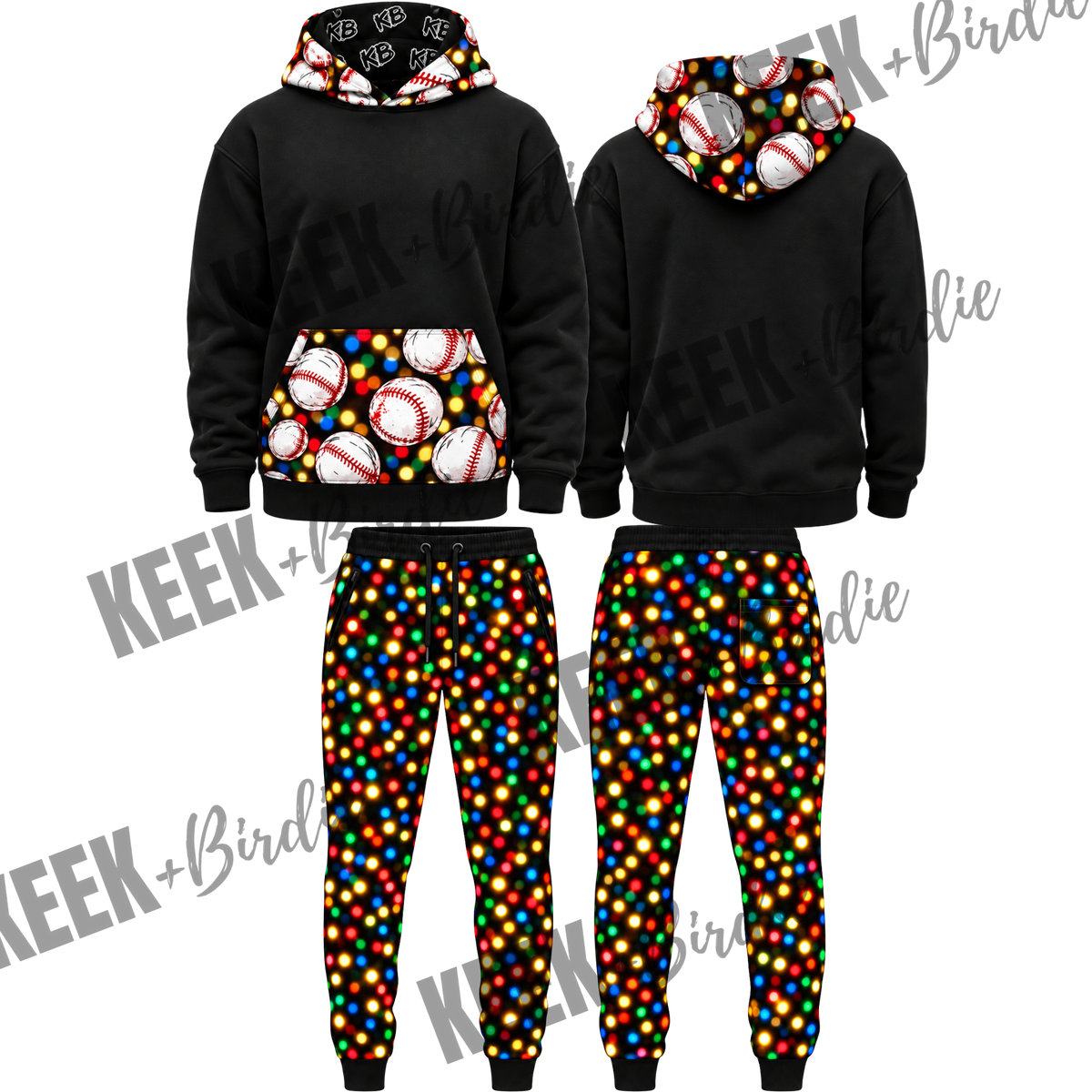 KB hoodie/jogger set Christmas baseball/jogger lights only drifit/fleece