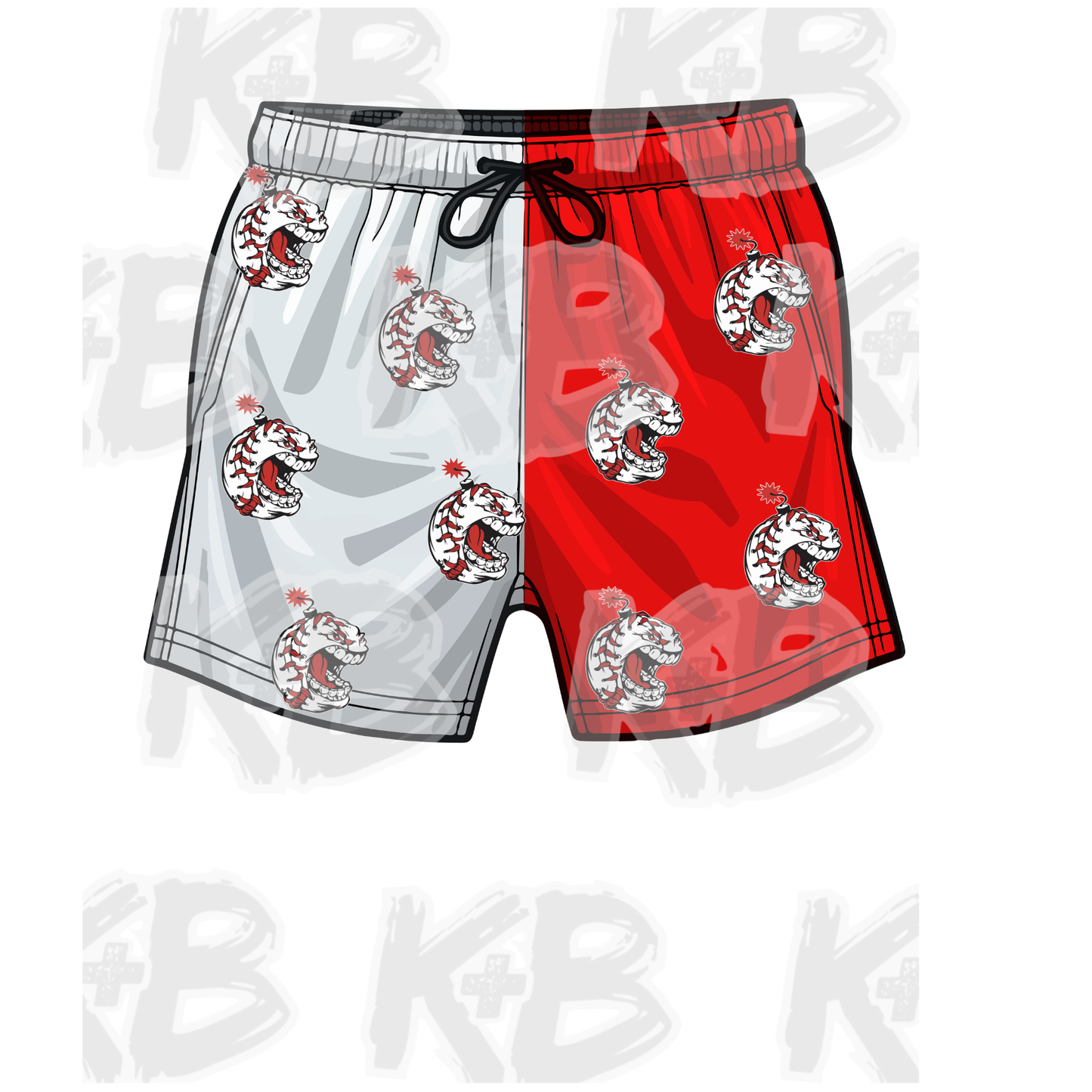 OB shorts red white scattered logo