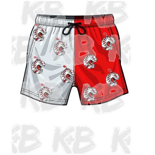 OB shorts red white scattered logo