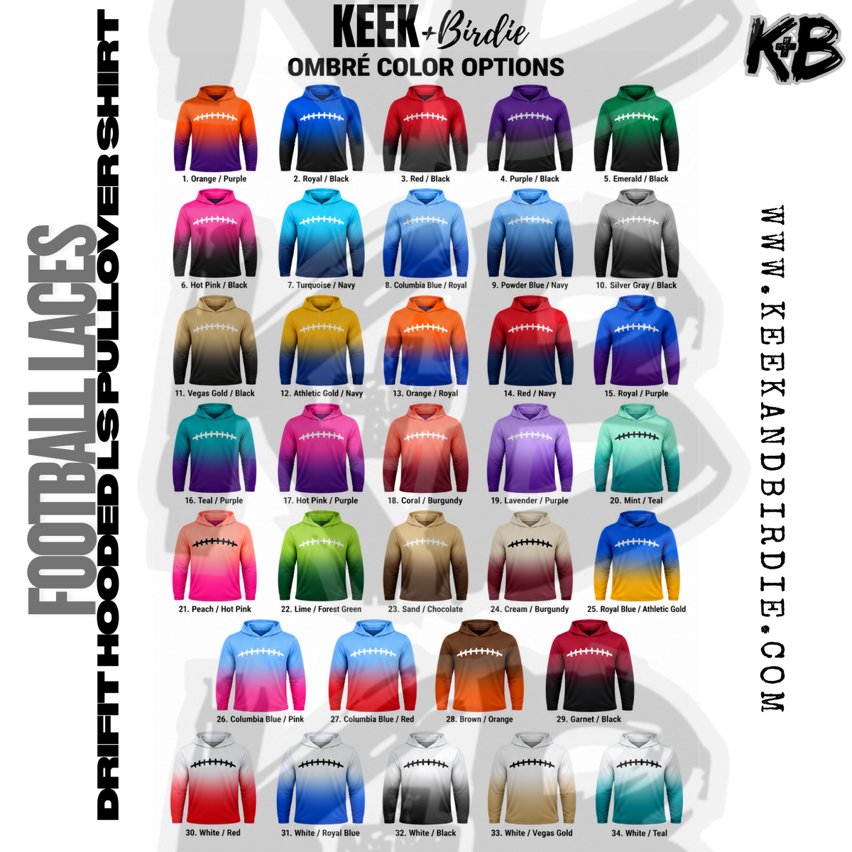 KB ombre football laces LS hooded pullover
