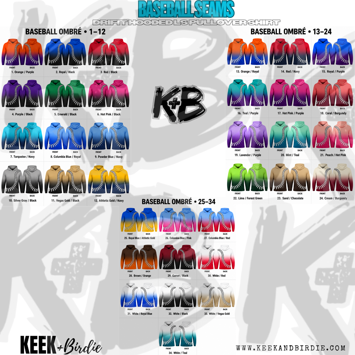 KB ombre baseball seams LS hooded pullover
